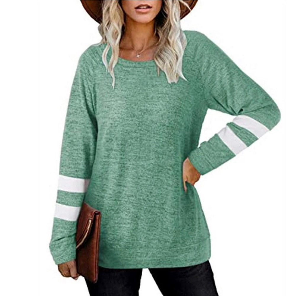 Haute Edition Green Varsity Stripe Slouchy Top Comfy Casual Athleisure Large